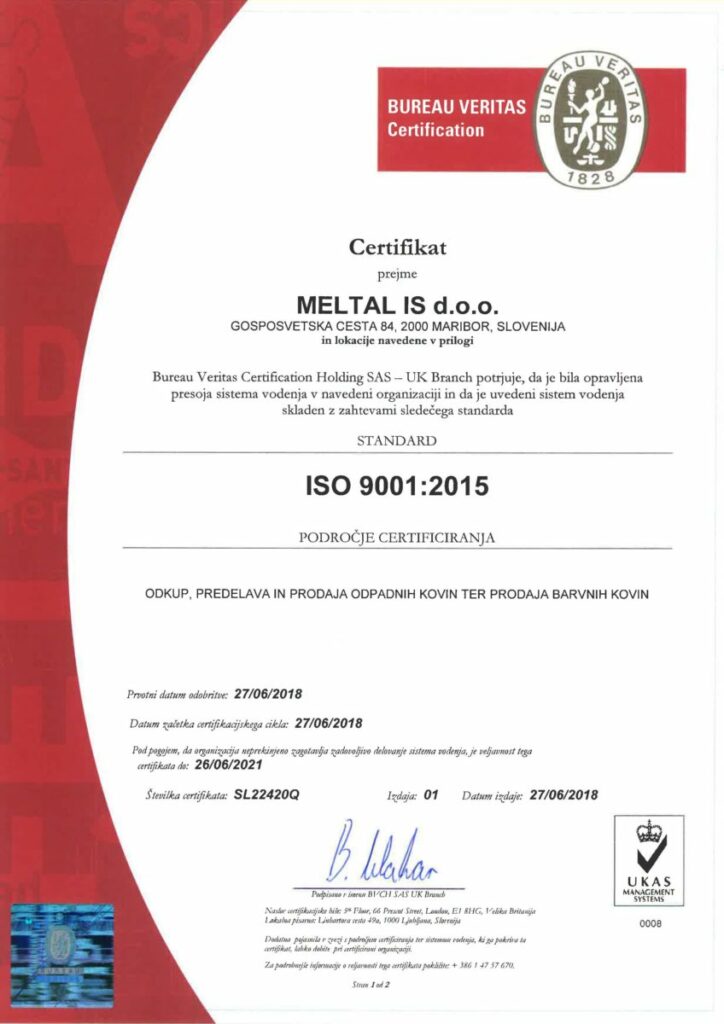 MELTAL IS 9001 CERTIFICATE SLO ENG Page 1 724x1024, Metrapan